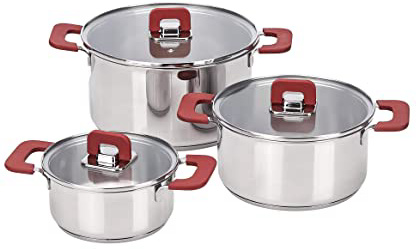 AmazonBasics - Batería de cocina antiadherente de acero inoxidable para inducción de 3 piezas