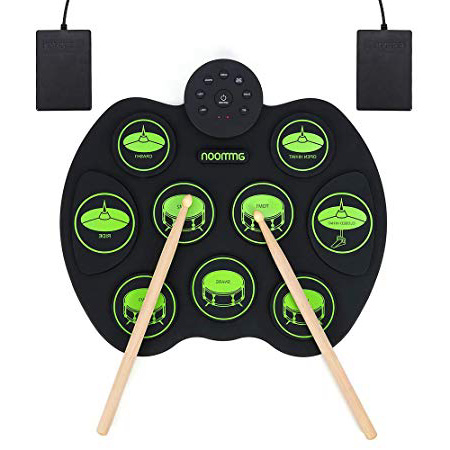Tambor Portátil Conjunto de Batería Electrónica - ammoon Digital Enrollar Sensible al Tacto Kit de Batería de Práctica 9 Pastillas de Batería 2 Pedales de Pie para Niños Principiantes (Sin Altavoces)