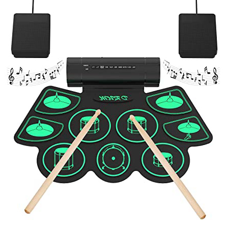 Portátil Electrónico Rollo Up Tambor Juego de Pastillas 9 Almohadillas de Silicona Altavoces Incorporados con los Palillos Pedales - Uverbon