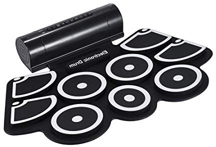 ammoon Portátil Electrónico Rollo Up Tambor Juego de Pastillas 9 Almohadillas de Silicona Altavoces Incorporados con los Palillos Pedales USB Cable de Audio de 3,5 mm