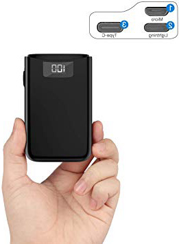 POSUGEAR Powerbank 10000mAh, Bateria Externa para Movil con 3 Entradas de USB C/Micro/L ightning, 2 Salidas y Pantalla LED Compatibles con Todos Los Teléfonos y Tabletas