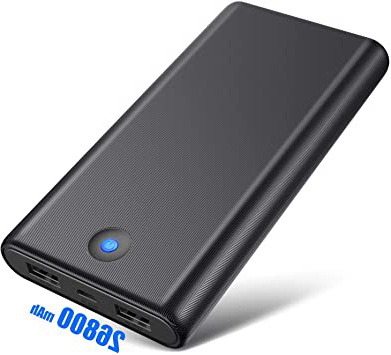 Ekrist Batería Externa Móvil 26800mAh Gran Capacidad Power Bank Carga Rápida Cargador Movil Portátil con【Diseño Antideslizante】 2 USB Cargar y Luces LED Universal Cargador para Smartphones Tabletas