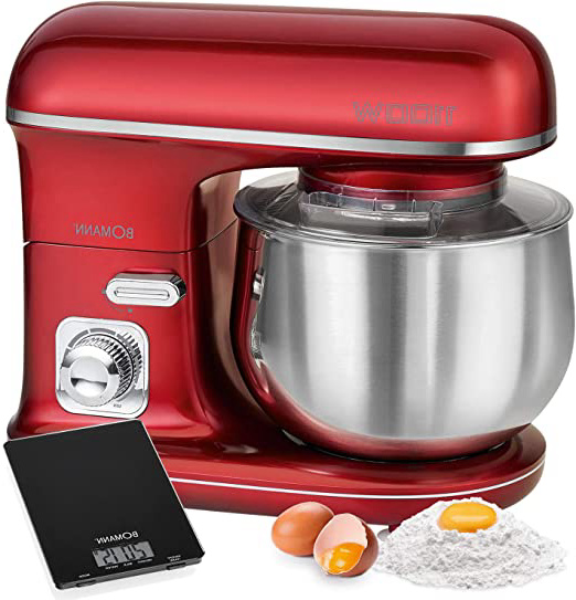 Bomann KM 6010 CB - Robot Batidora amasadora repostería capacidad de 5 litros, velocidad regulable electrónica, 1100 W color rojo + báscula cocina