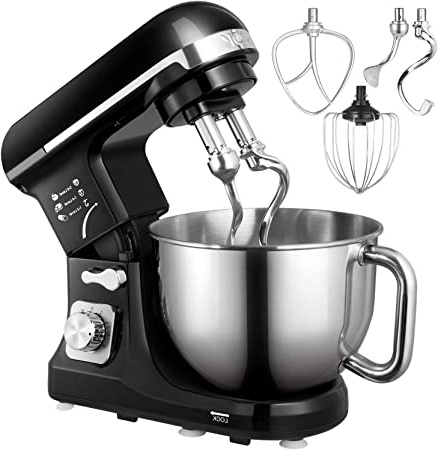 Batidora Amasadora, Aicok Amasadora de Bajo Ruido para Repostería, Robot de Cocina Automática Multifuncional con dos Gancho Amasador, 5L 6 Niveles de Velocidad Recipiente de Acero Inoxidable
