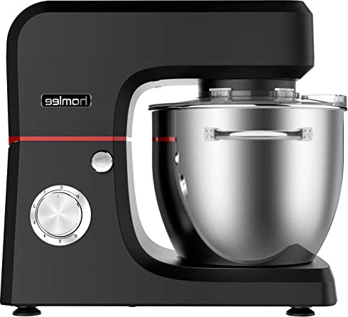 Homlee 1800W Profesional Batidora Amasadora, Amasadora de Bajo Ruido para Repostería, Robot de Cocina Automática Multifuncional, Robot Multifuncional,6.5 litros, 6 velocidades negro