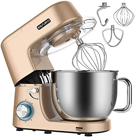 CHeflee 1800W Batidora Amasadoras Repostería Profesional, Robot De Cocina Automática Multifuncional Amasadoras De Pan Capacidad de 7,2 litros,6 velocidades (Dorado champagne)