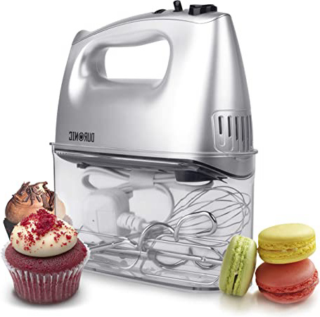 Duronic HM4 SR Batidora Amasadora de Repostería 400W con 5 Velocidades y Función Turbo - Incluye Varillas Batidoras, Garfios Amasadores y Varilla de Globo - Color Plata