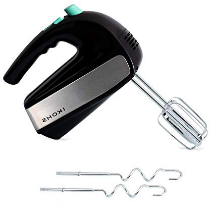 IKOHS SWEETMIX - Batidora de Varillas Eléctrica con Base, Amasadora, 500w, 5 Velocidades con Función Turbo, Acero Inoxidable, Reposteria, 2 Tipos de Varillas, Amasar, Mezclar, Montar, Color Negro-Gris