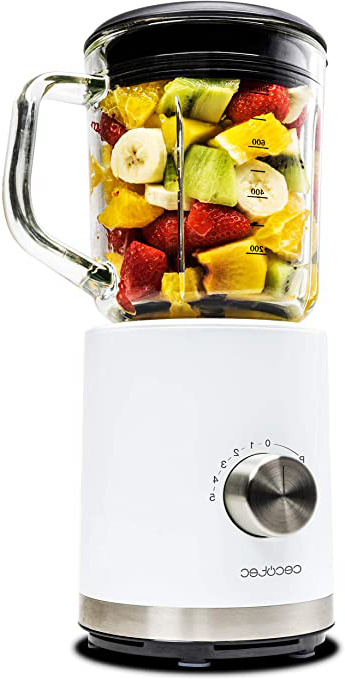 Cecotec Power Titanium 850 Batidora Americana de Vaso, 5 Velocidades + Turbo, Cristal Fundido Termorresistente, Cuchillas de Titanio, 850W, Capacidad 1L