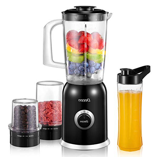Decen Batidora de Vaso, 4 en 1 Multifunción para Batidora para Smoothie, Molinillo de Café, Procesador de Alimentos, Picadora de Hielo, Cuchillas Recubiertas de Titanio, 4 Botellas Tritan sin BPA