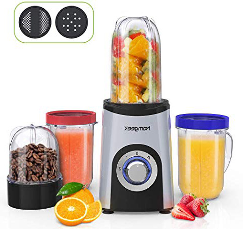 homgeek Batidora de Vaso, Licuadora Smoothies de Alta Velocidad con 350W, 2 Velocidades Molinillo, Licuadora Pequeña para Batidos de Frutas y Verduras, Fácil de Limpiar, Sin BPA (Plata)