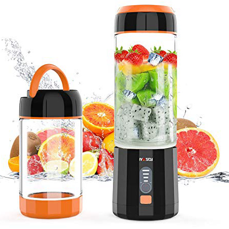 Exprimidor Portátil, Licuadora Con 6 Cuchillos de Acero Inoxidable, Exprimidor de Frutas con Batería de 4000 mAh Recargable y Capacidad 480ml, Batidora Smoothie para Familias, Campamentos y Deportes