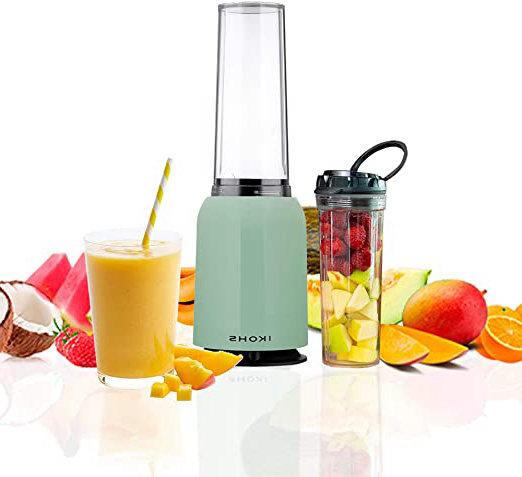 IKOHS Batidora de Vaso MOI - Batidora de Vaso Individual para Smoothies y Batidos, 230 W, Individual, Portátil, Cuchillas de Acero Inoxidable, 230W, Libre de BPA, Diseño Exclusivo, Color Verde Menta