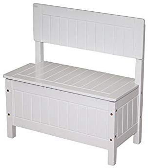 Baul juguetero roba, banco para niños, mueble infantil para sentarse y guardar juguetes, blanco.