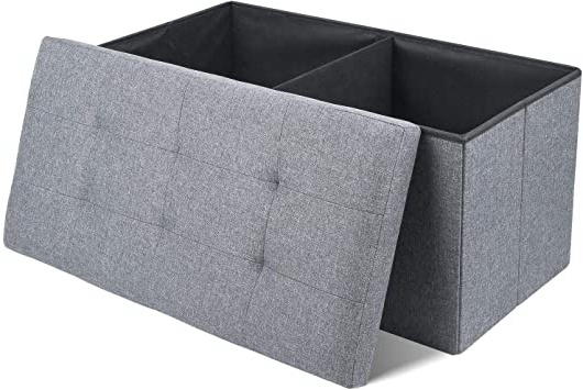 Homfa Baúles de almacenaje Banco Plegable con Espacio de alcenamiento Lino Gris 76x38x38cm
