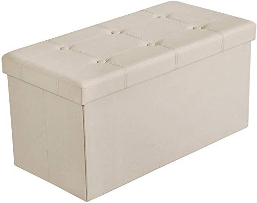 BRIAN & DANY Baúl Puff Taburete para almacenaje Plegable Ottoman, Beige, 76 x 38 x 38 cm