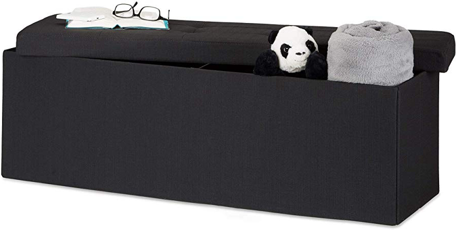 Relaxdays Baúl Almacenamiento Grande Plegable, Lino, Negro, 38 x 114 x 38 cm