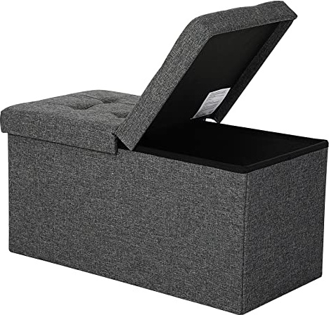 SONGMICS Plegable Asiento Banco de 80 L baúl Media Tapa Lateral Plegable Soporta hasta 300 kg 76 x 38 x 38 cm Oscuro LSF46GYZ