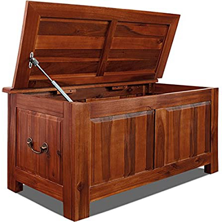 Deuba Baúl de madera maciza de acacia arcón de interior mueble 85x44x48cm con tapa banco cofre de almacenaje con 2 asas