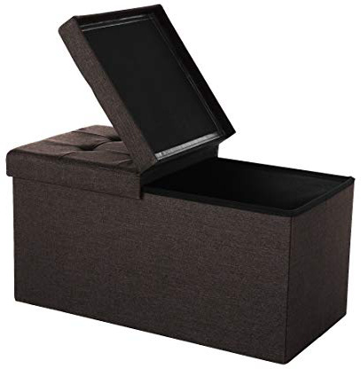 SONGMICS Baúl Puff Taburete para almacenaje Plegable Textil Lino Chocolate 76 x 38 x 38 cm LSF47Q