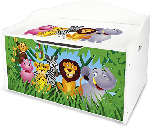 Baúl Para Juguetes XL Caja de Madera Almacenamiento Baúl Infantil Cuarto de Niños Equipamiento de Sala Jardín de Infantes Guardería Para Juguetes y Accesorios Zoo Animales