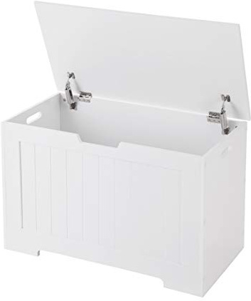 VASAGLE Taburete de Almacenamiento Banco con Zapatero Caja para Juguetes Taburete para Cama Gran Capacidad Tablero MDF Blanco LHS11WT