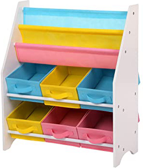 SONGMICS Estantería para Juguetes Organizador de Juguetes Estantería Infantil con Cajas de Colores Cajas de Tela no Tejida para Guardar Libros y Juguetes 63 x 74 x 26,5 cm GKR36WT