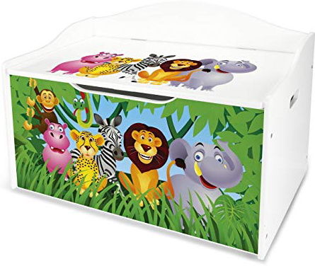 Baúl Para Juguetes XL Caja de Madera Almacenamiento Baúl Infantil Cuarto de Niños Equipamiento de Sala Jardín de Infantes Guardería Para Juguetes y Accesorios Zoo Animales