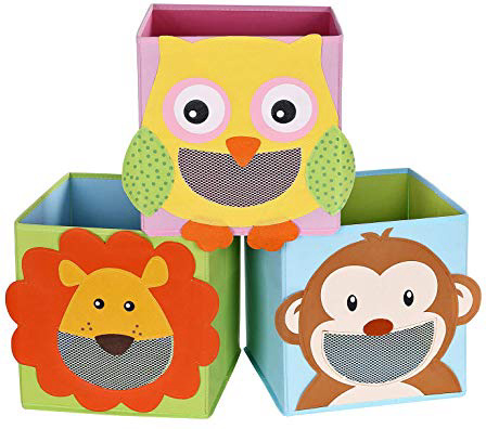 SONGMICS Juego de 3 Cajas de Almacenamiento, Cajas de Juguetes, Cubos Plegables,para Salón, Habitación Infantil, 27 x 27 x 27 cm, Colorido RFB01KU