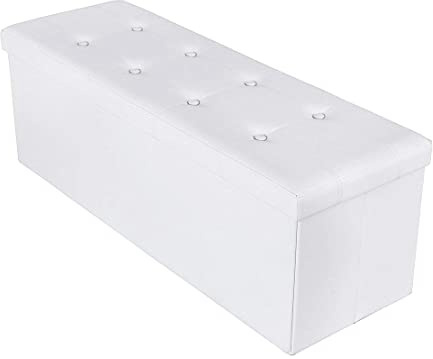 Songmics 110 x 38 x 38 cm Baúl Puff Taburete para almacenaje Plegable Carga máxima de 300 kg Blanco LSF702