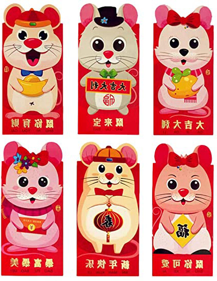 Toyvian Chino 2020 sobre Rojo Rata Año Nuevo Paquete Rojo Lai See Hong Bao Dinero de La Suerte Tradicional para Boda Graduación Festival Cumpleaños Bebé Regalo 18Pcs Patrón Aleatorio