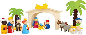 Small Foot by Legler Belén de Madera, Juego con Coloridas minimuñecas y Palmeras de Madera, a Partir de 3 años