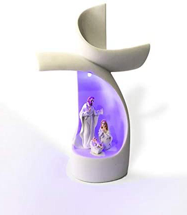 Pripimar Belén en Cruz Moderna con luz. Hecho en Resina | Es un Belén Que Puedes Poner en Cualquier Lugar de la casa | Ocupa Poco Espacio | Decoración Navideña