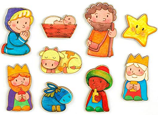 La Lluna Belén para Pintar. Belen Infantil Funny con 9 Figuras de Madera con imán para Pintar.