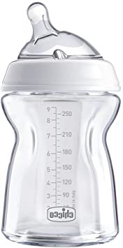 Chicco NaturalFeeling - Biberón de vidrio con tetina redondeada anti cólicos flujo normal, 250ml, 0m+