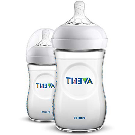 Philips Avent Biberón Natural SCF033/27 - Pack de dos biberones de 260 ml con tetina con flujo para recién nacidos, diseñada para imitar el tacto del pecho, 0% BPA, 1m+, color transparente