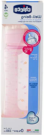 Chicco Wellbeing - Biberón con tetina de silicona y flujo rápido para bebé de 4 meses en adelante, 330 ml, color rosa, 1 unidad, modelo surtido