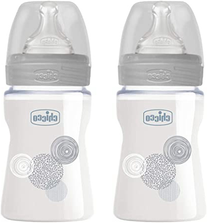 Chicco - Juego de 2 biberones de cristal para bebés, 150 ml, con ventosa de silicona Perfect-5, 0 m + a partir del nacimiento, unisex, fabricado en Italia