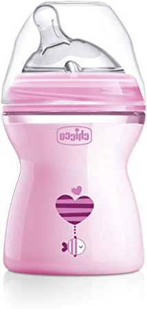 Chicco NaturalFeeling - Biberón con tetina inclinada especial para lactancia mixta, flujo medio, 250 ml, 2 m+, rosa