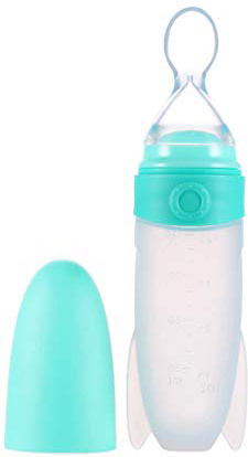 TOYMYTOY Biberón con Cuchara Dispensadora de Comida Infantil de Silicona A Prueba de Fugas (Verde)
