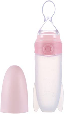 TOYMYTOY Biberón con Cuchara Dispensadora de Comida Infantil de Silicona A Prueba de Fugas (Rosa)