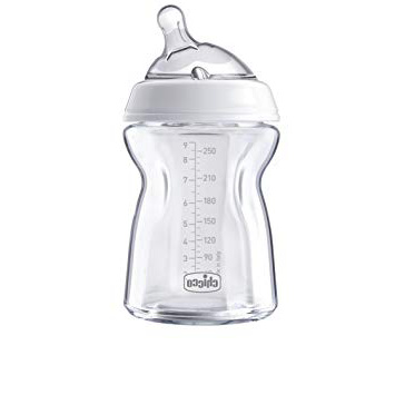 Chicco NaturalFeeling - Biberón de vidrio con tetina redondeada anti cólicos flujo normal, 250ml, 0m+