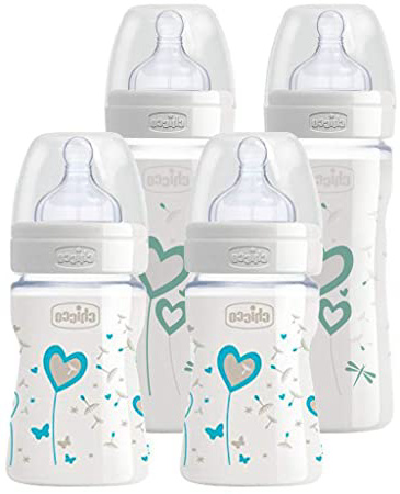 CHICCO biberones de cristal, Juego de 4 (2 x 240ml + 2 x 150ml) Fabricado en Italia