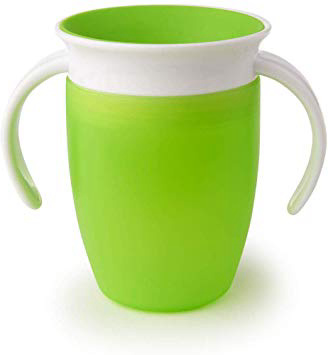 Munchkin Miracle 360° - Vaso de entrenamiento antiderrames con asas, verde, 207 ml
