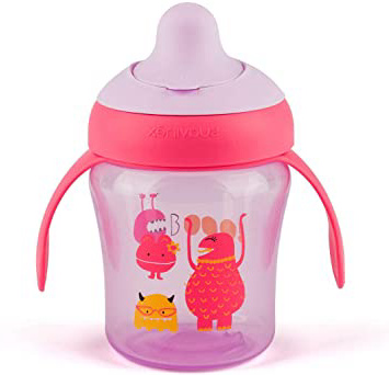 Suavinex - Vaso Aprendizaje Bebé BOOO. Con Boquilla Rígida y Asas Removibles. Para Bebés +6 Meses. Apto Para Lavavajillas. 200ml, Color Lila