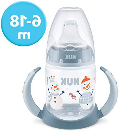 NUK 10215296 Snow First Choice - Biberón (silicona, antigoteo, 6-18 meses, sin BPA, 150 ml), color azul
