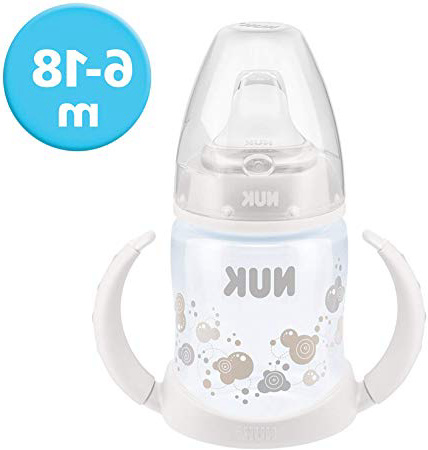 Nuk - Biberón de aprendizaje con boca de silicona, diseño de fuegos artificiales, color blanco