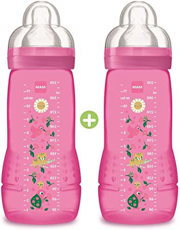 330ml Botella MAM bebé de color Segunda Edad De 6 Meses Tetina de flujo X Juego de 2 Purple