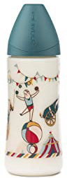 Suavinex - Biberón Bebé Tetina Anatómica Látex, 360ml. Biberón +6 Meses. Talla 2 Flujo Denso. 0% BPA. Diseño Forzudo Le Cirque, Color Verde