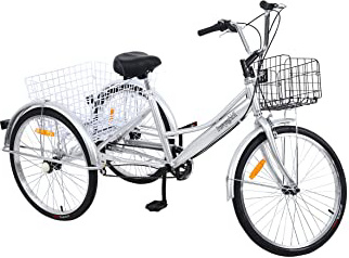 Yonntech Ambienceo Triciclo para Adultos 24" 7 velocidades Bicicleta para Adultos Bicicleta 3 Ruedas Bicicleta Ciudad Bicicleta Mujer con Cesta